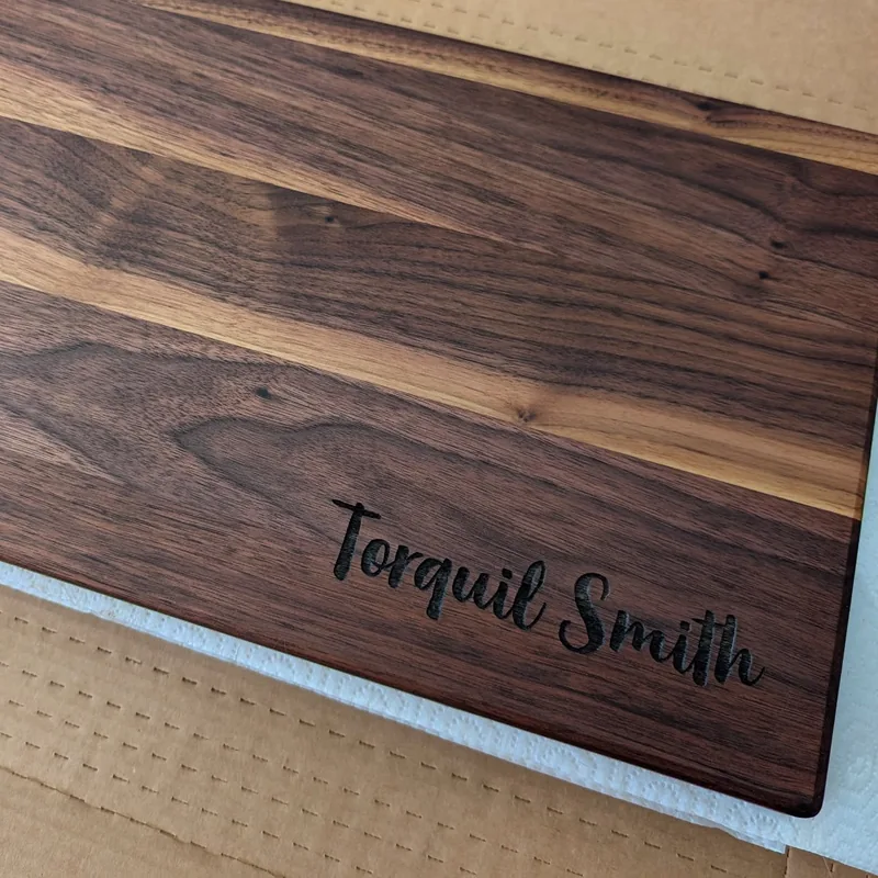 Walnut board personalized with engraved lettering